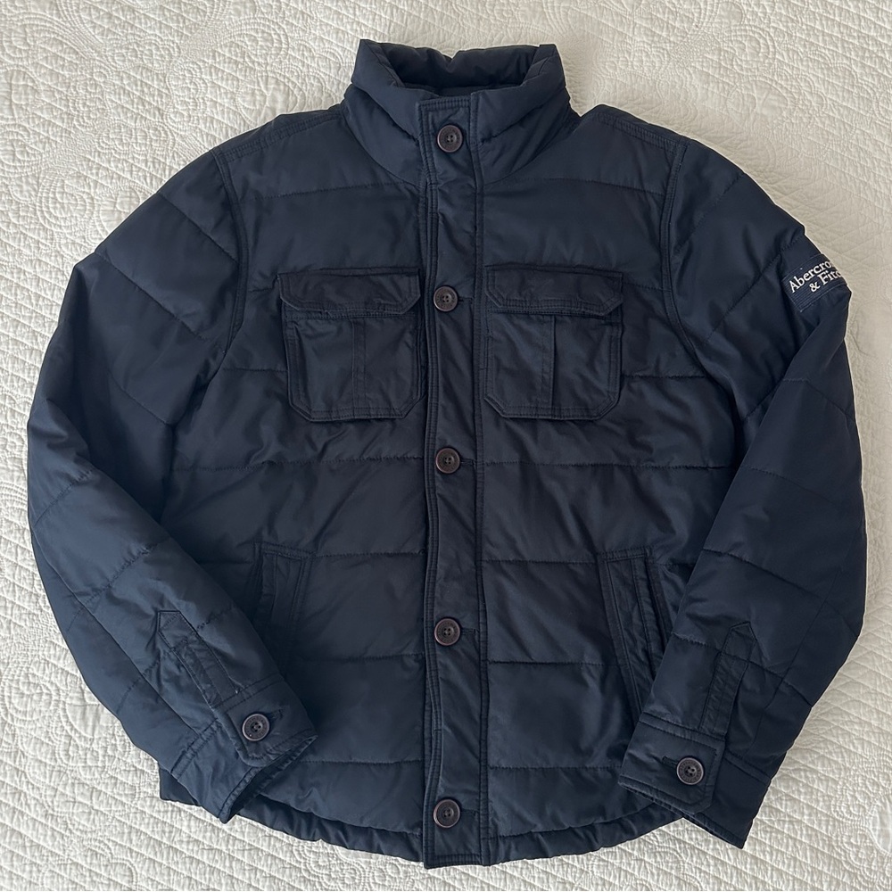 Abercrombie & Fitch Men's Quilted Puffer Jacket Coat XL Y2K Vtg A&F Military